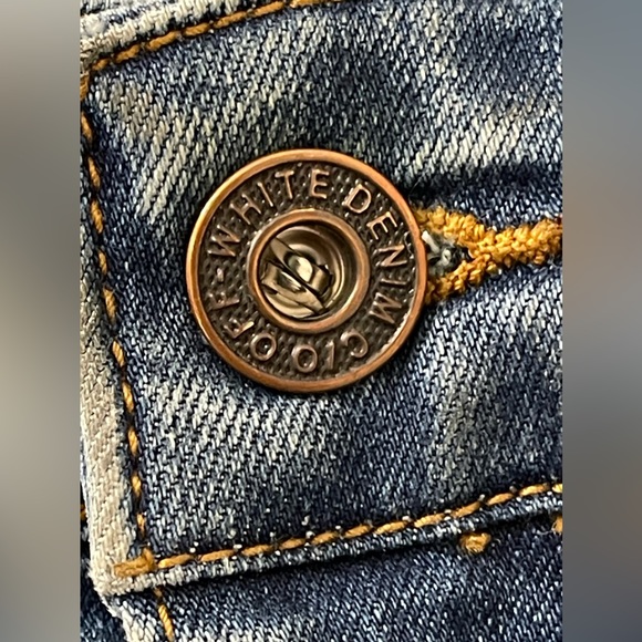 Off-White Designer Unique Denim Girl Skeleton Caution Graphic Jeans Size 36 - Picture 13 of 17